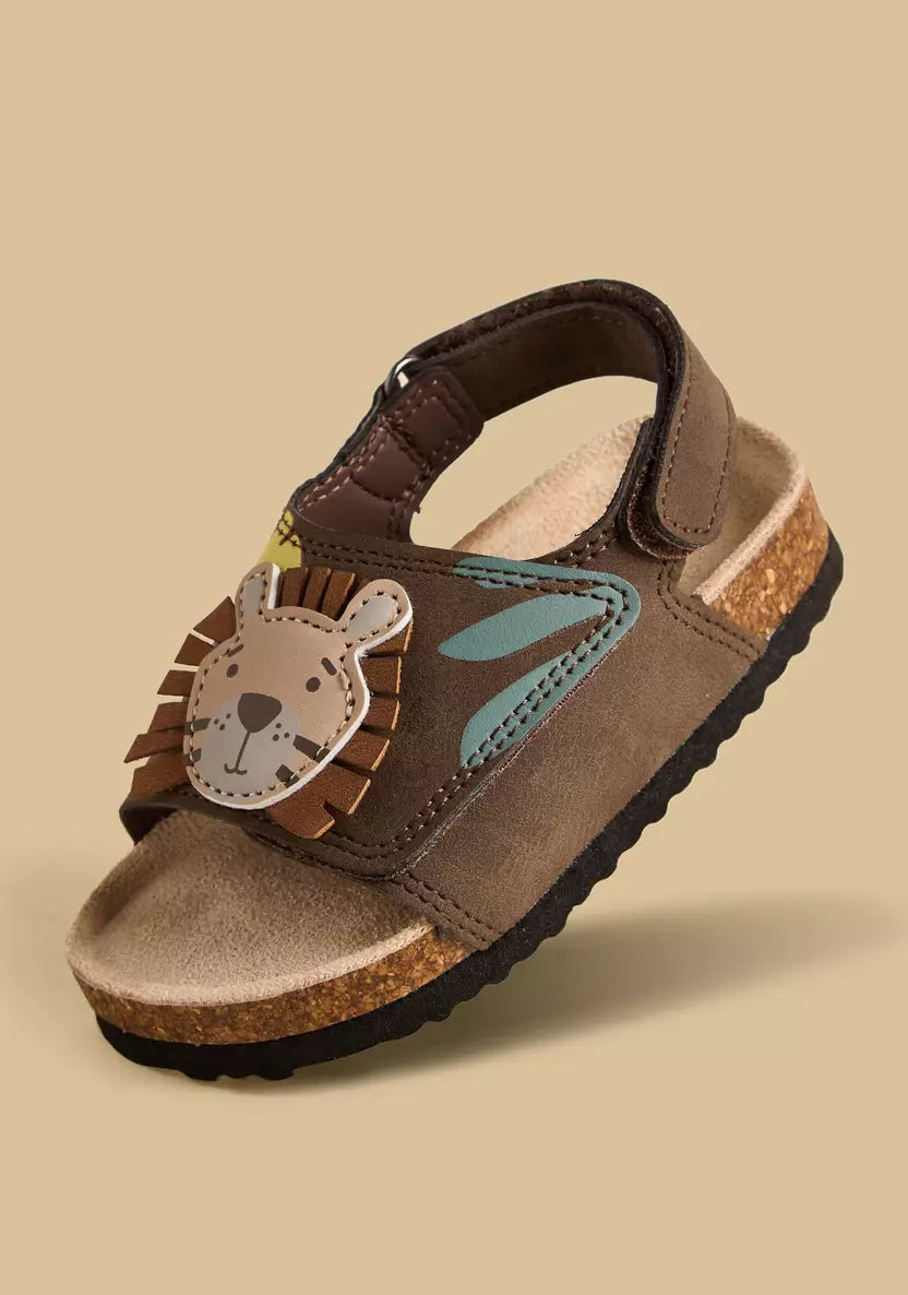 Lion Applique Sandals with Hook and Loop Closure