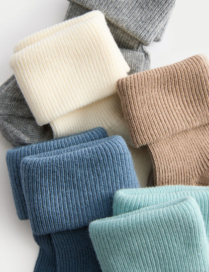 5 Pack Cotton Rich Ribbed Baby Socks (0-2 Yrs)