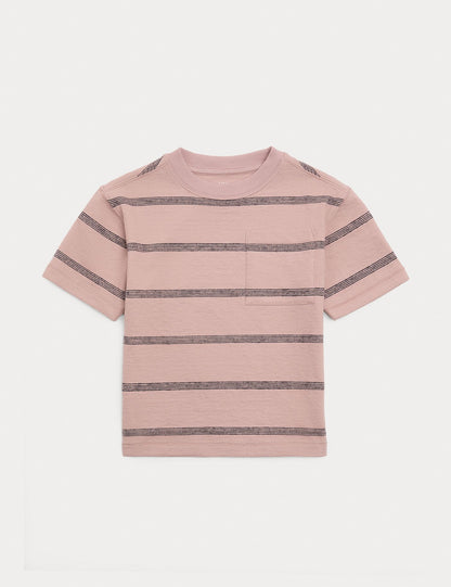Pure Cotton Striped Textured T-Shirt (2-8 Yrs) - NEUTRAL / 2-3 Years