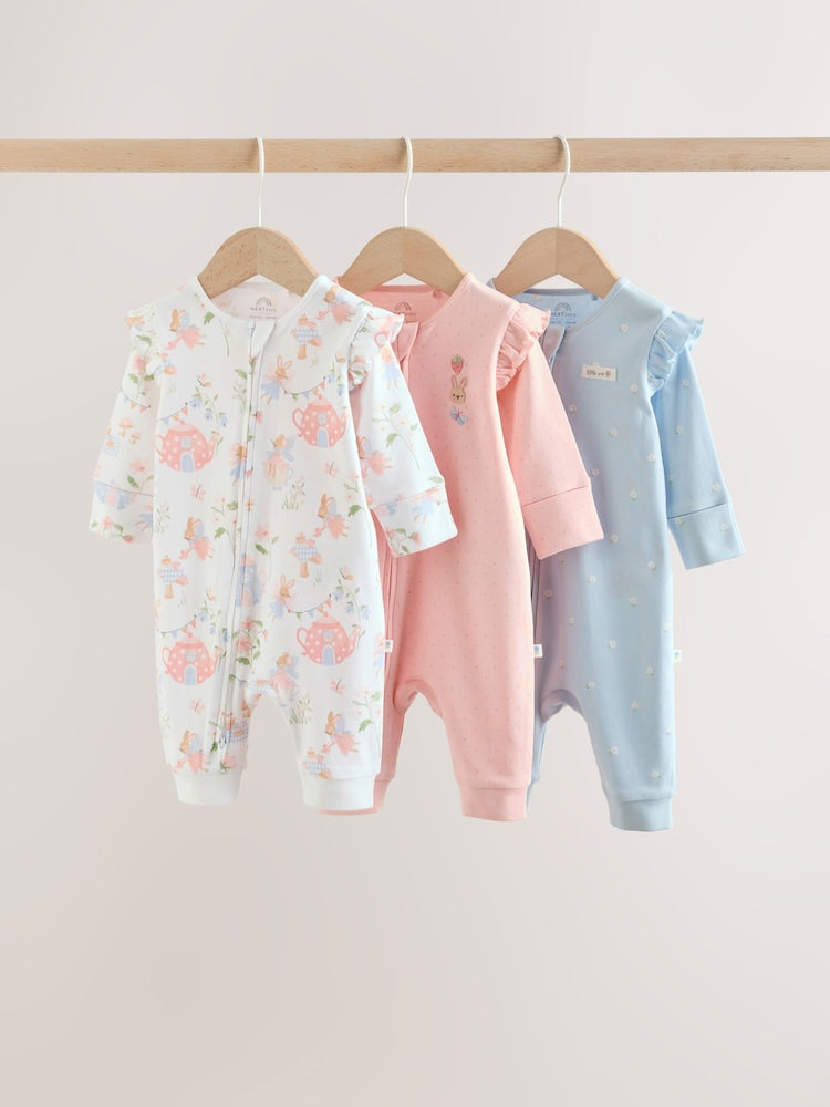 Multi Two Way Zip Baby Sleepsuit 3 Pack (0mths-3yrs)
