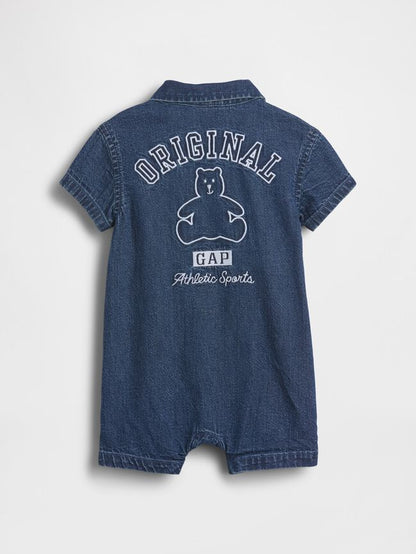 Baby Denim Gap Logo Shorty One-Piece - Medium Wash / 12-18M