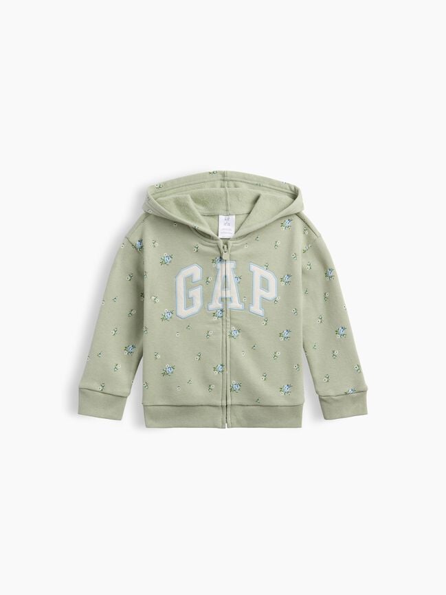 babyGap Relaxed Print Logo Hoodie - Sage Green Floral / 12-18M