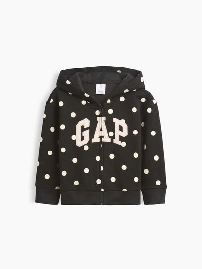 babyGap Relaxed Print Logo Hoodie - Black Polka Dot / 12-18M