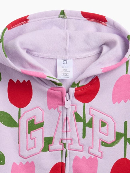 babyGap Relaxed Print Logo Hoodie - Purple Tulips / 12-18M