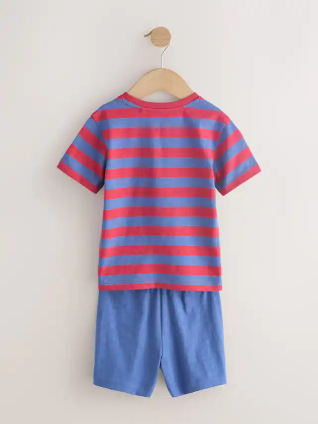 Blue/Green/Red Stripe Short Pyjamas 3 Pack
