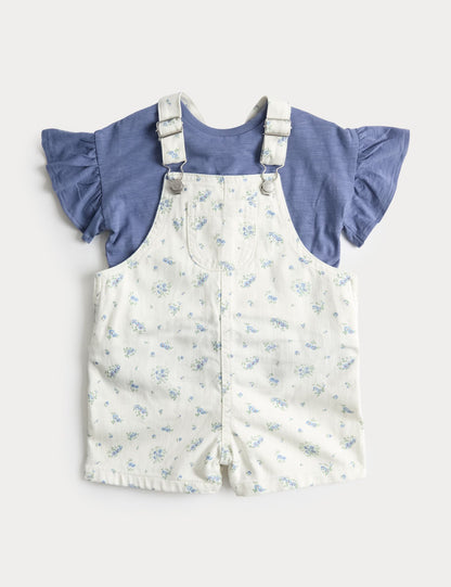 2 Piece Cotton Rich Dungaree Outfit (0-3 Yrs) - CREAM MIX / 12-18 Months