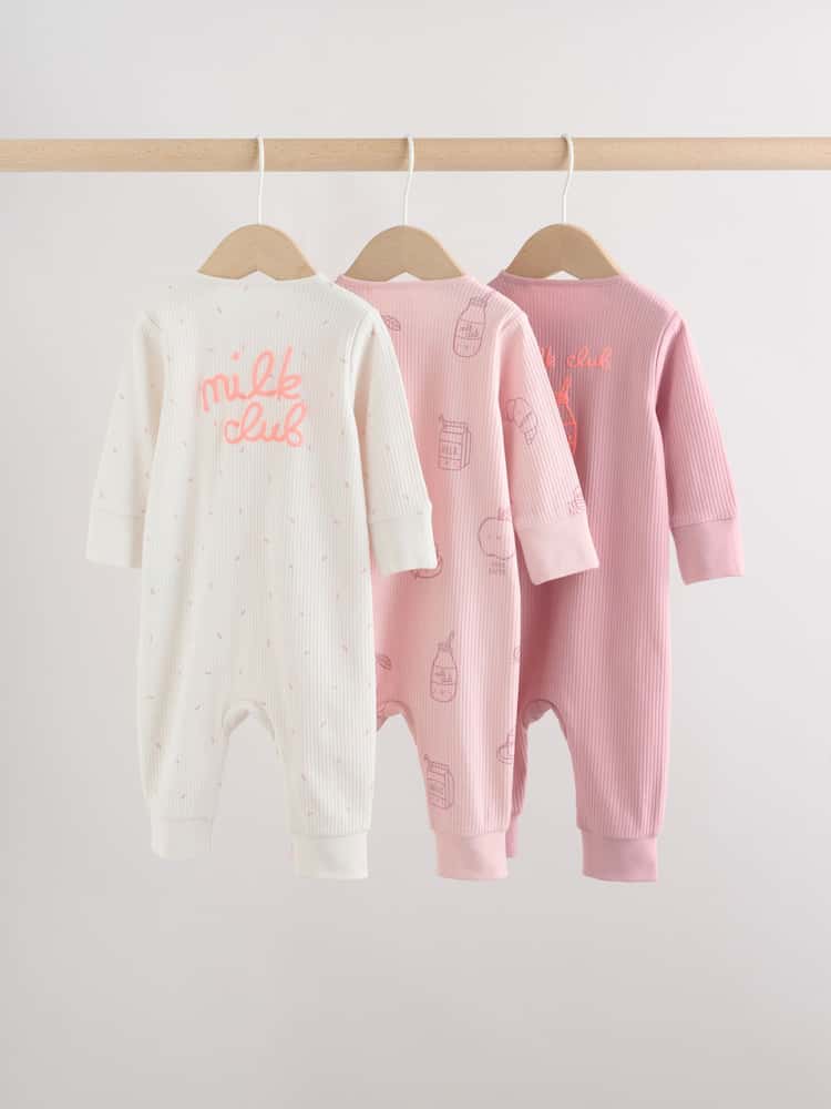 Pink Two Way Zip Baby Sleepsuits 3 Pack (0mths-3yrs)