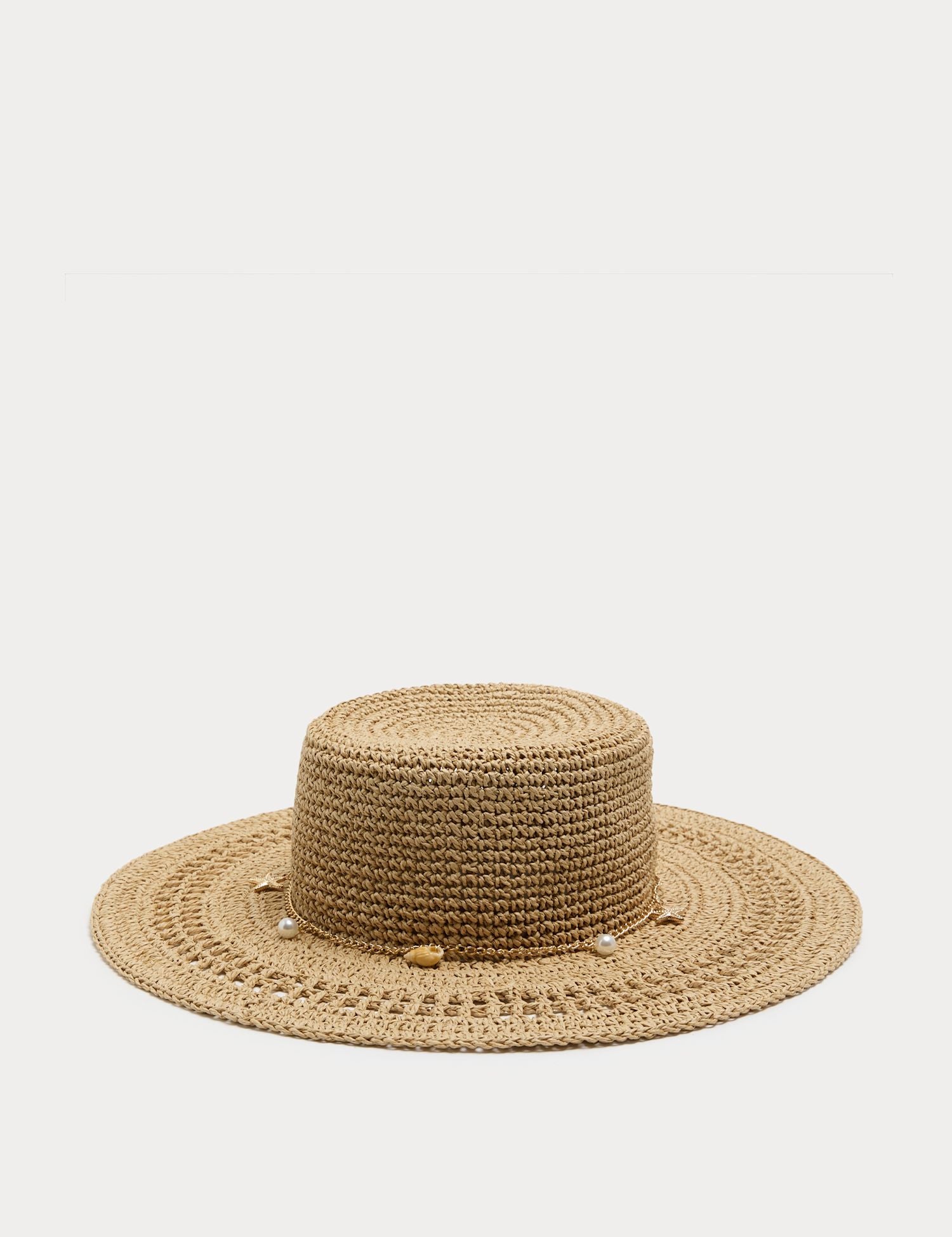 Shell Detail Floppy Fedora Hat - NATURAL / Small-Medium