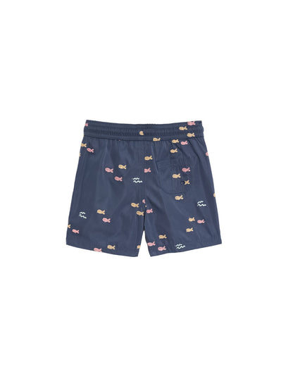 Fish Embroidered Navy Swim Shorts (0-5 Yrs)