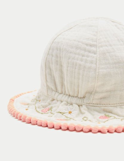 Pure Cotton Strawberry Bucket Hat (0-3 Yrs)