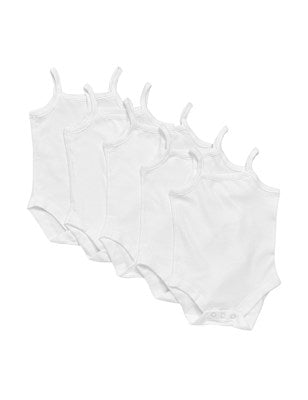 5 Pack Pure Cotton Strappy Bodysuits (6½lbs-3 Yrs)