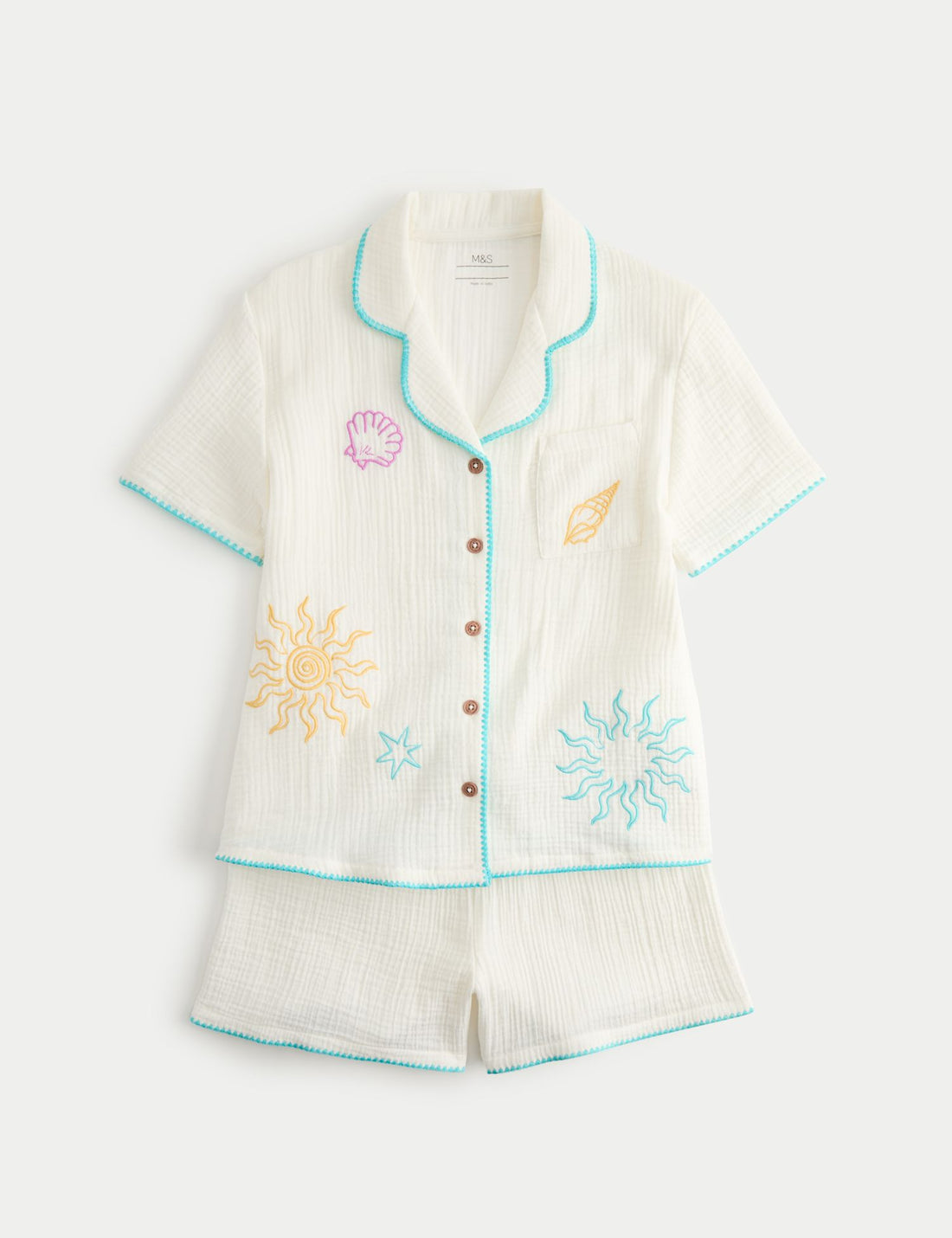 2 Piece Pure Cotton Sea Short Pyjamas (6-16 Yrs)