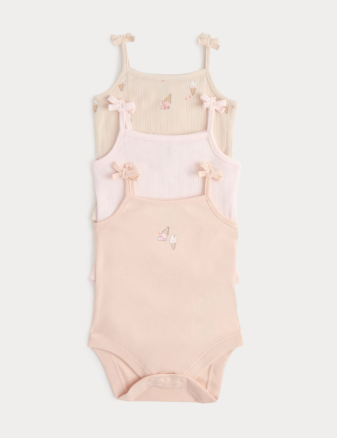 3 Pack Pure Cotton Ice Cream Bodysuits (0-36 Mths) - PINK / 12-18 Months