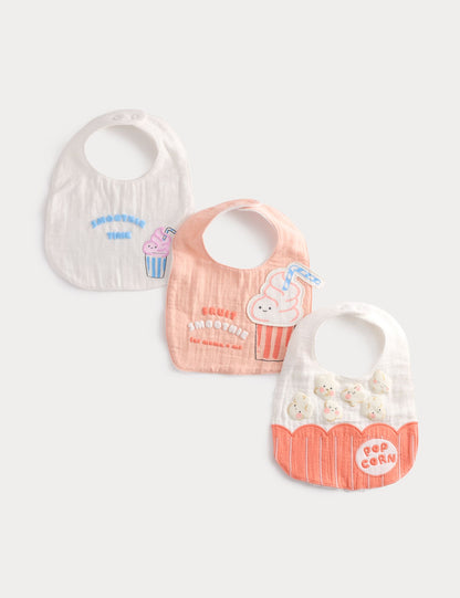 3 Pack Cotton Rich Ice Cream Bibs - CREAM / 1SIZE