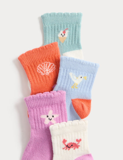 5 Pack Cotton Rich Seaside Baby Socks (0-24 Months)