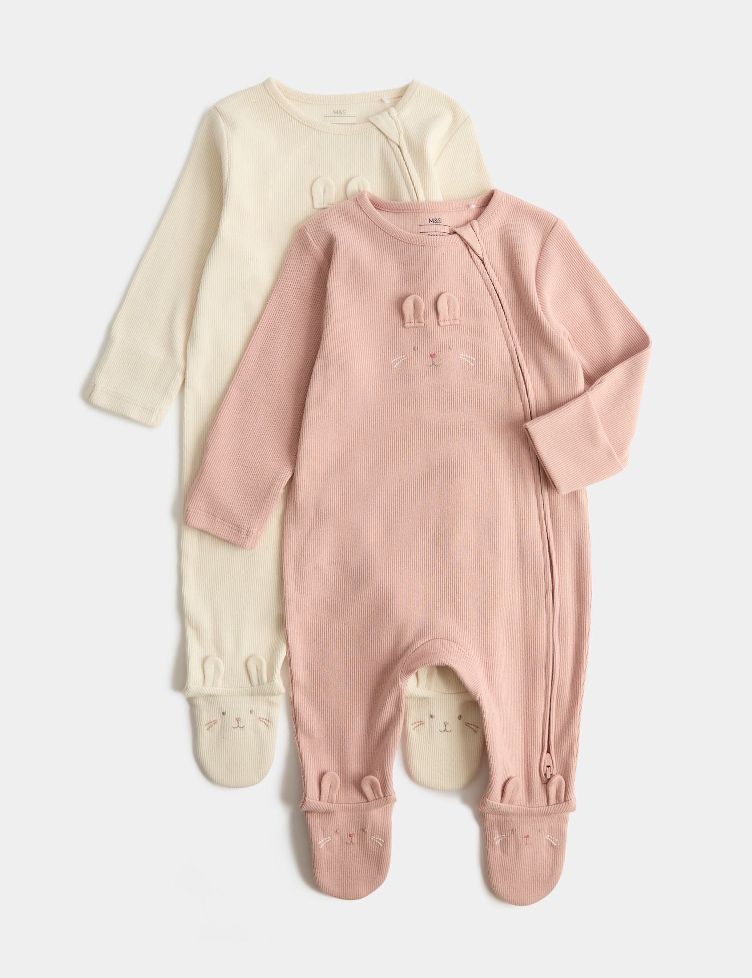 2 Pack Cotton Rich Bunny Sleepsuits (0-3 Yrs)