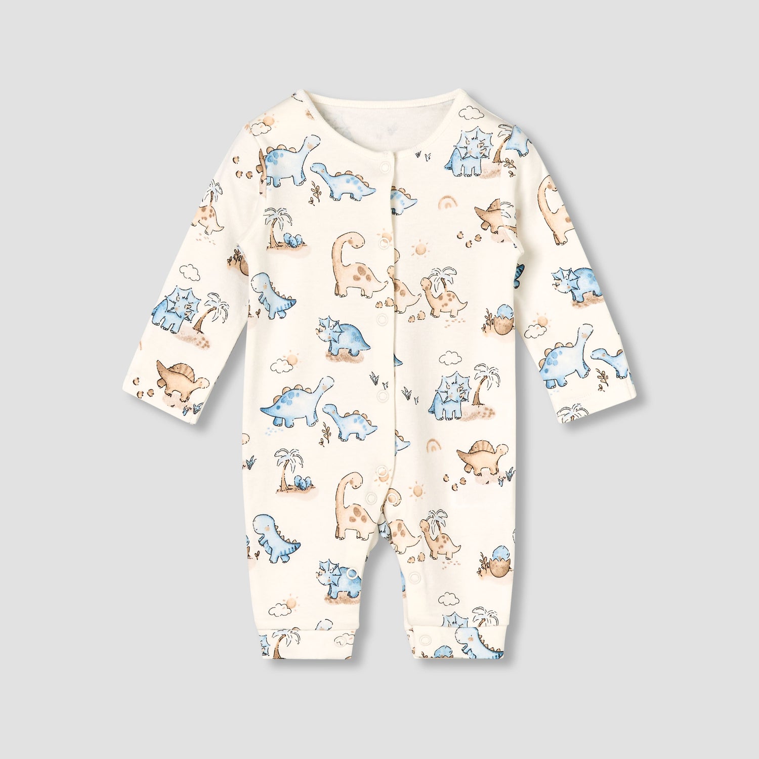 Pack of 3 Juniors Cotton Round Neck Long Sleeves Sleepsuit with Dinosaur Print