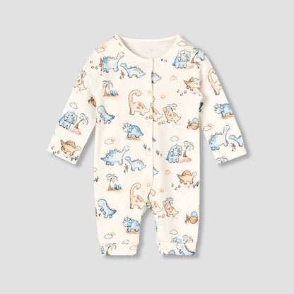 Pack of 3 Juniors Cotton Round Neck Long Sleeves Sleepsuit with Dinosaur Print