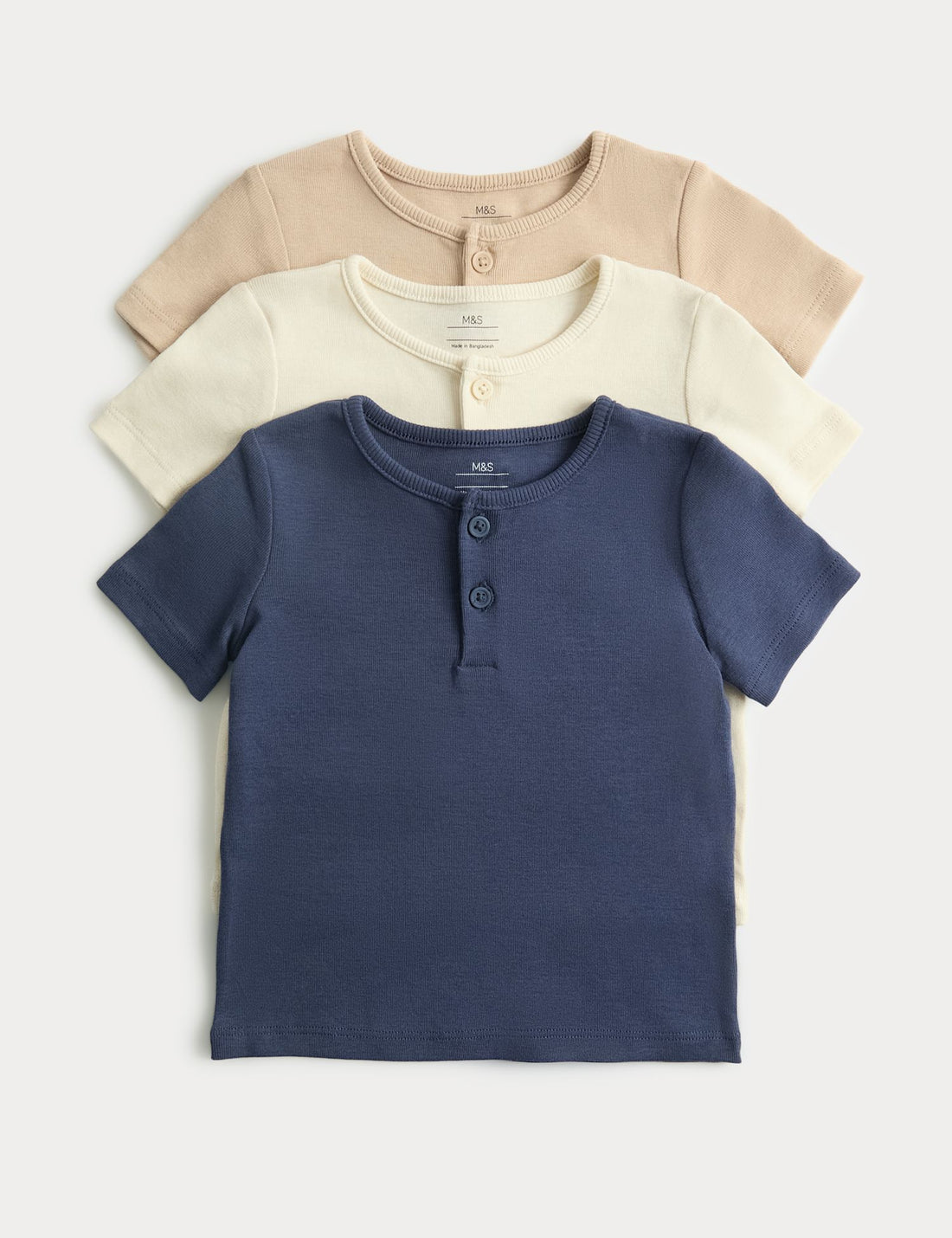 3 Pack Short Sleeve Henley Tops (0-5 Yrs) - NAVY MIX / 12-18 Months