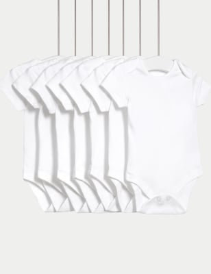 7 Pack Pure Cotton Short Sleeve Bodysuits (5lbs-3 Yrs) - WHITE / 12-18 Months