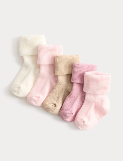 5 Pack Cotton Rich Ribbed Baby Socks (0-2 Yrs) - MULTI / 12-24