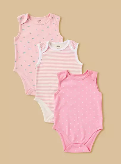 Pack of 3 - Printed Sleeveless Bodysuit