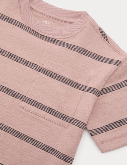 Pure Cotton Striped Textured T-Shirt (2-8 Yrs)