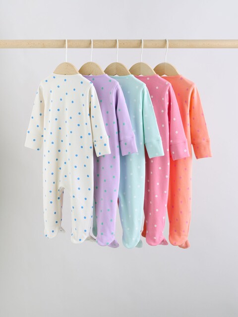 Purple/Orange Two Way Zip Baby Sleepsuit 5 Pack (0-2yrs)