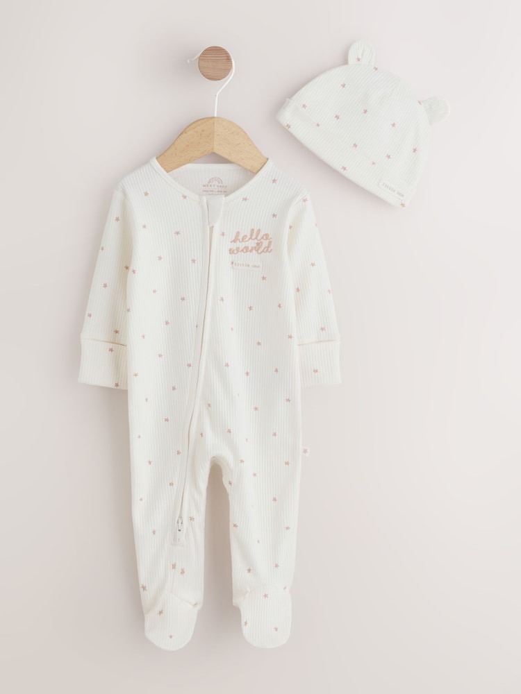 Cream Baby Sleepsuit and Hat Set (0-9mths)