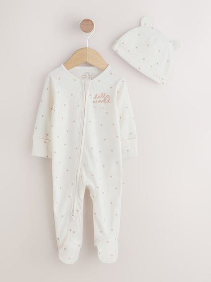 Cream Baby Sleepsuit and Hat Set (0-9mths)
