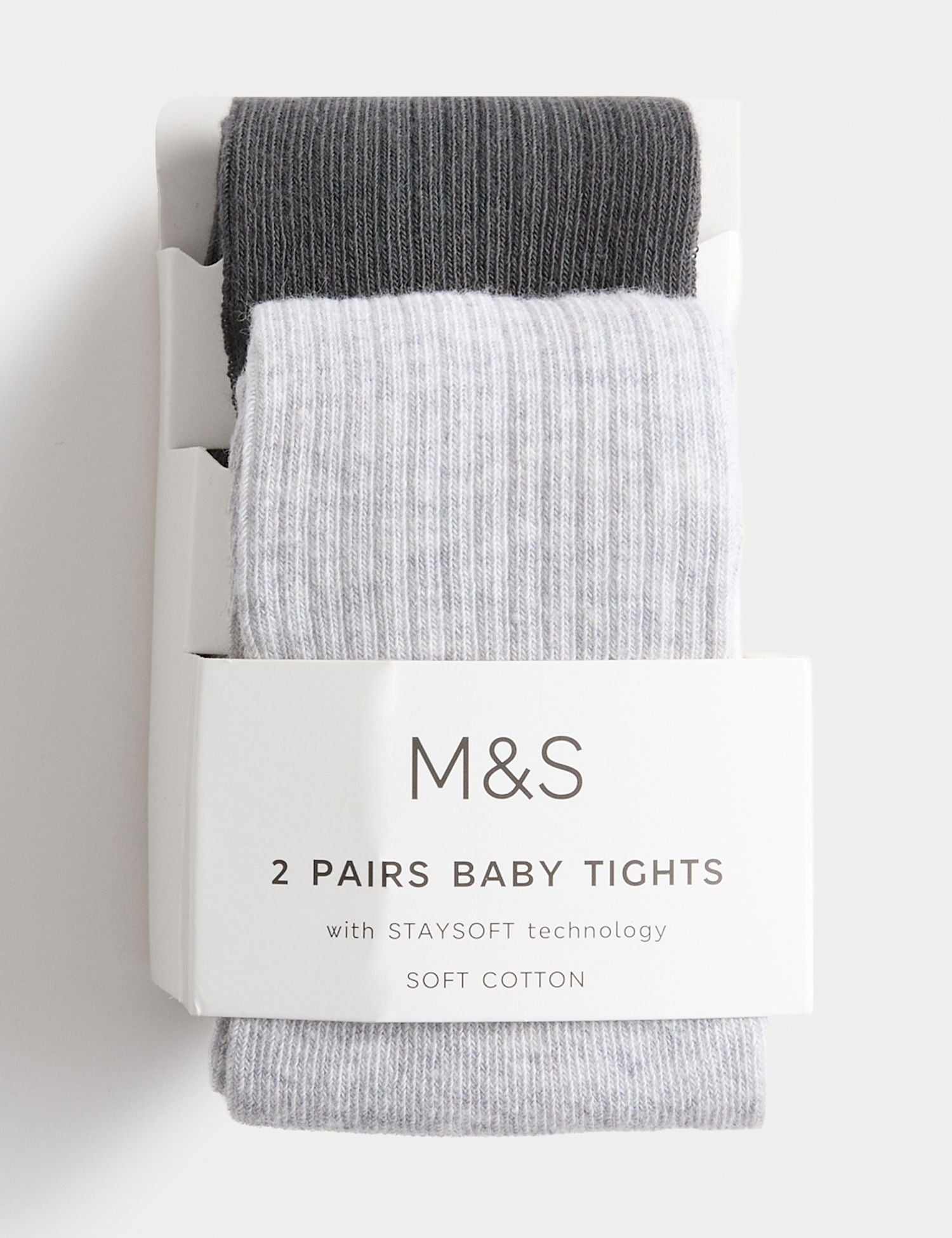 2 Pack Cotton Rich Ribbed Tights (0-3 Yrs) - LIGHT GREY MIX / 12-18 Months