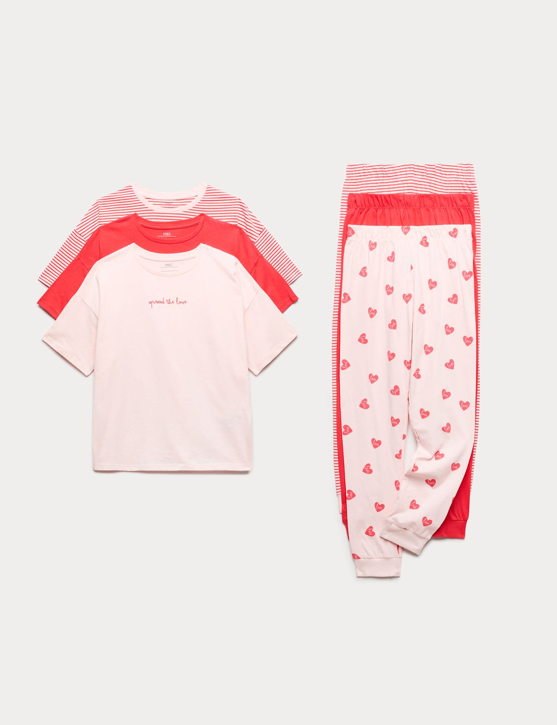 3 Pack Pure Cotton Hearts &amp; Stripes Pyjama Sets (6-16 Yrs)