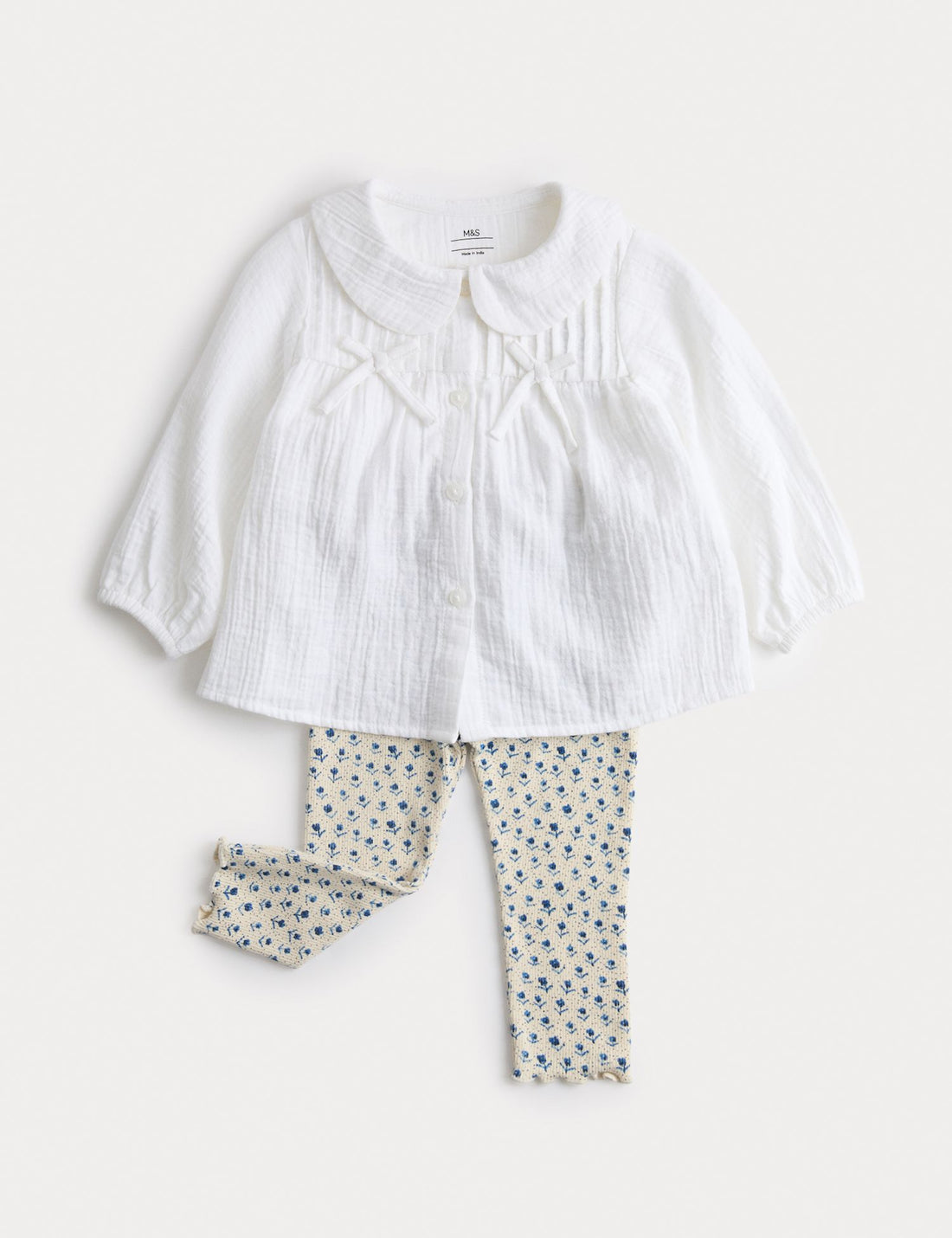 2pc Cotton Bow Blouse with Leggings (0-3 Yrs) - WHITE MIX / 6-9 Months