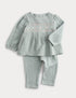 2pc Pure Cotton Smocked Outfit (0-24 Mths) - LIGHT VERDIGRIS / 0-3 Months