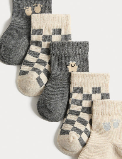 5 Pack Cotton Rich Little Monster Baby Socks
