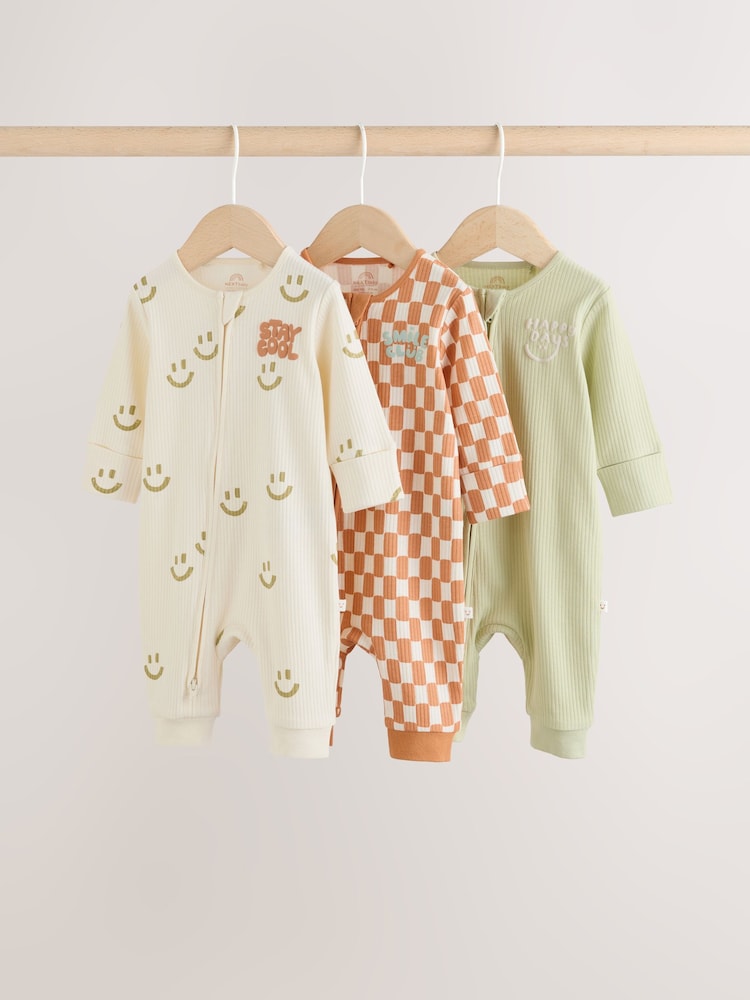 Multi Two Way Zip Baby Sleepsuits 3 Pack (0mths-3yrs)