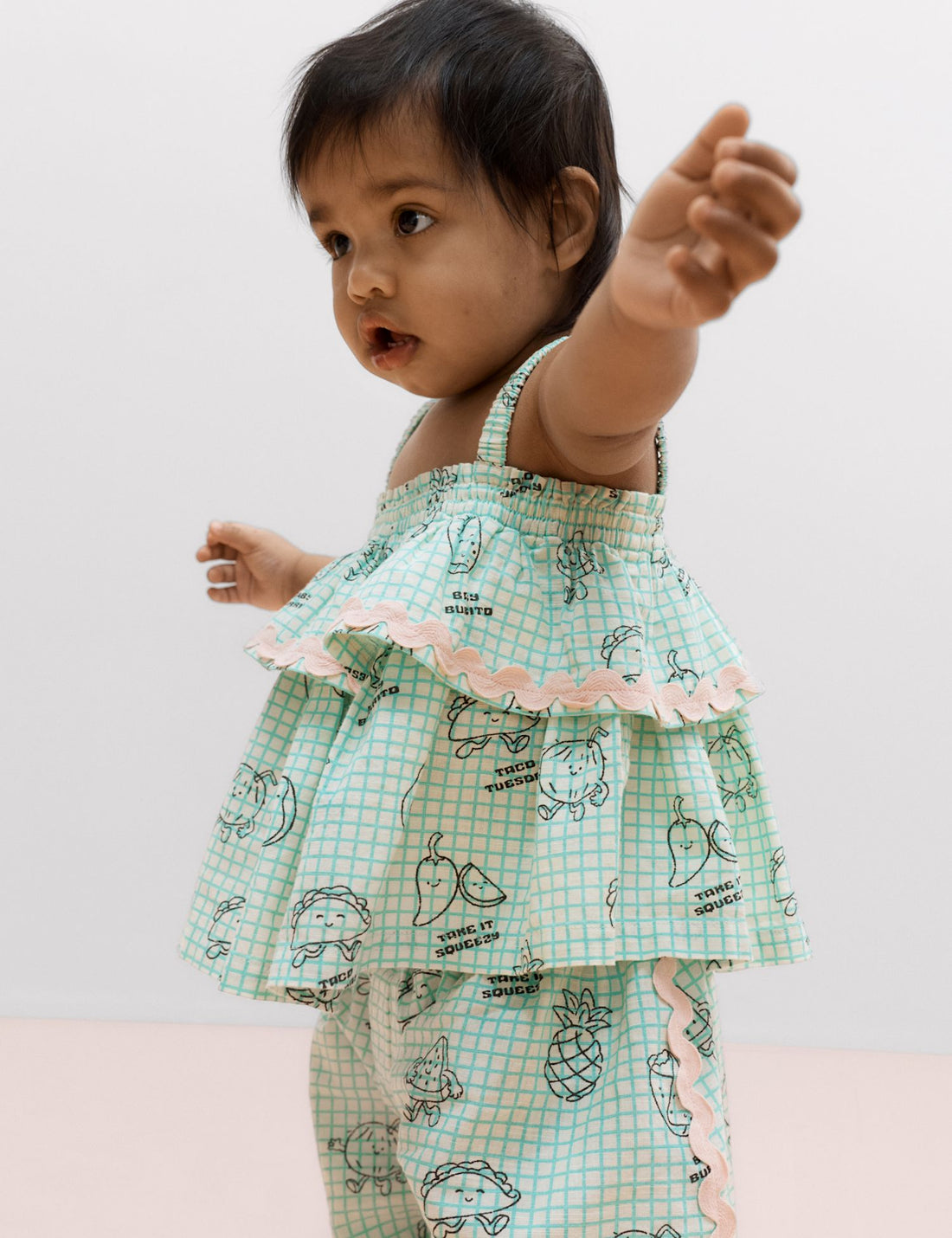 2 Piece Pure Cotton Taco Top &amp;amp; Trouser Outfit (0-5 Yrs) - GREEN MIX / 12-18 Months