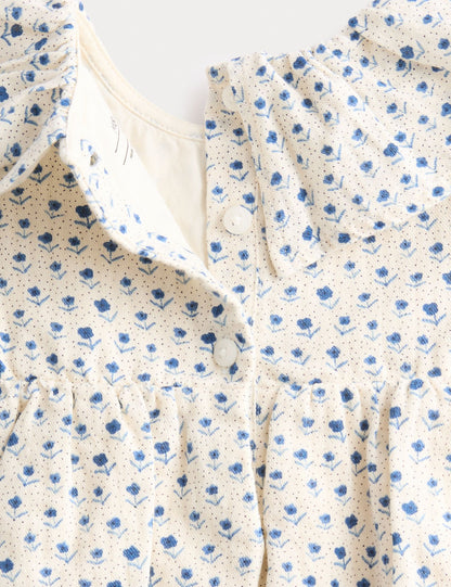 2Pc Cotton Blue Ditsy Dress With Tights