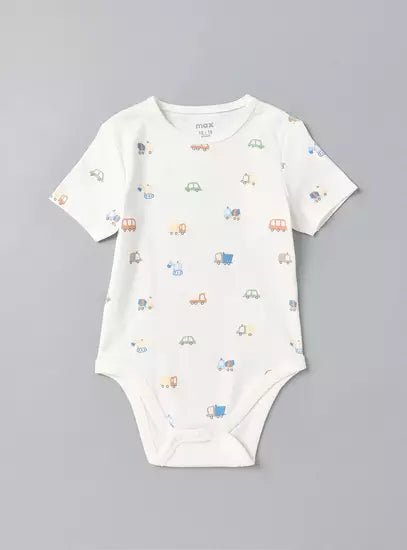 Pack of 3 - Vehicle Print Cotton Bodysuit with Short Sleeves