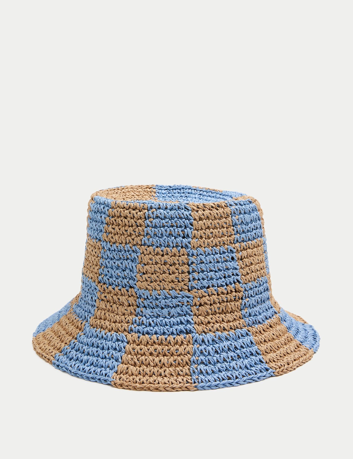 Straw Checkerboard Bucket Hat - NATURAL MIX / Small-Medium