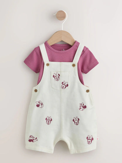 Ecru Embroidered Minnie Mouse Baby Dungaree Set (0mths-2yrs)
