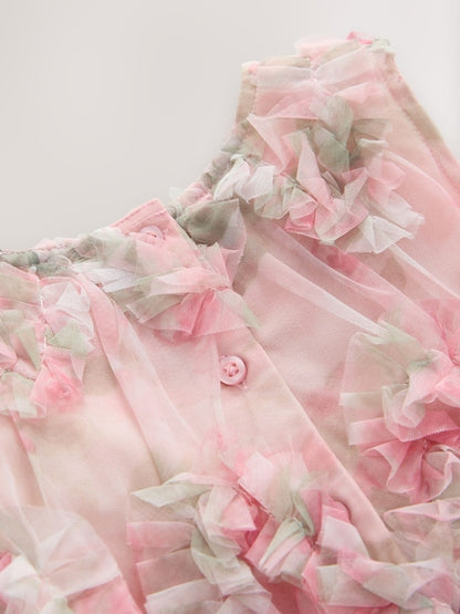 Pink Floral Sleeveless Mesh Dress (3mths-7yrs)