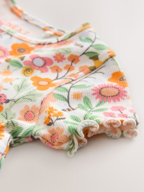 Orange Floral Short Sleeve Ribbed Dress (3mths-7yrs)