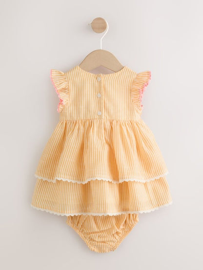 Orange Stripe Woven Baby Dress and Knickers Set 2 Piece (0mths-2yrs)