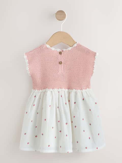 Pink Strawberry Crochet Baby Knitted Twofer Dress (0mths-2yrs)