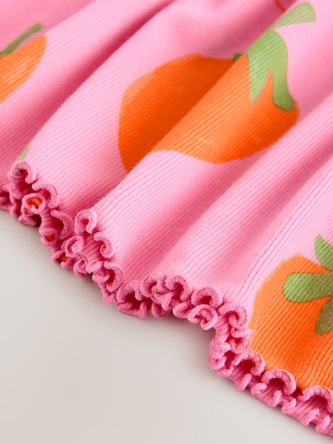 Pink Strawberry Short Sleeve Ribbed Dress (3mths-7yrs)