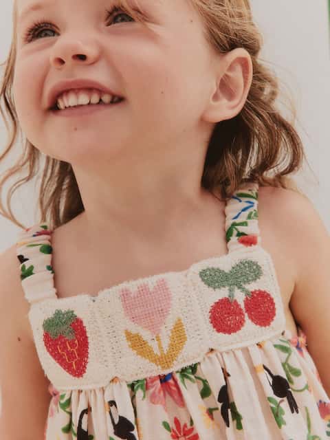 Mirror Print Crochet Trim Textured Dress (3mths-8yrs)