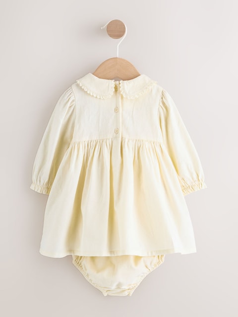 Cream Baby Embroidered Long Sleeve Dress and Knickers Set 2 Piece (0mths-2yrs)