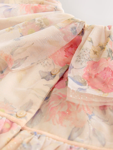 Cream Ruffle Collar Mesh Dress (3mths-7yrs)