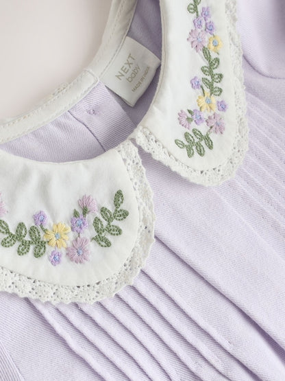Purple Woven Collar Baby Dress with Tights (0mths-2yrs)